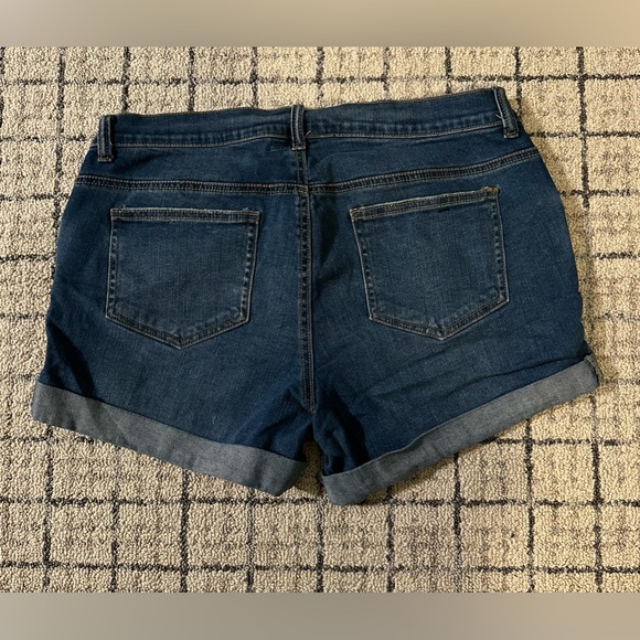 Indigo Blue. Side Panel Maternity Jean Shorts. - Picture 2 of 3